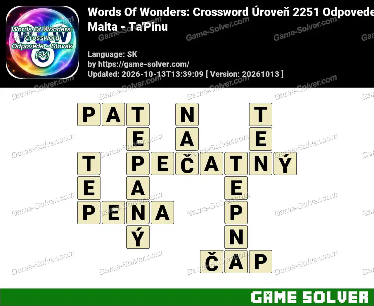 Words Of Wonders: Crossword Úroveň 2251 Odpovede – Malta – Ta’Pinu